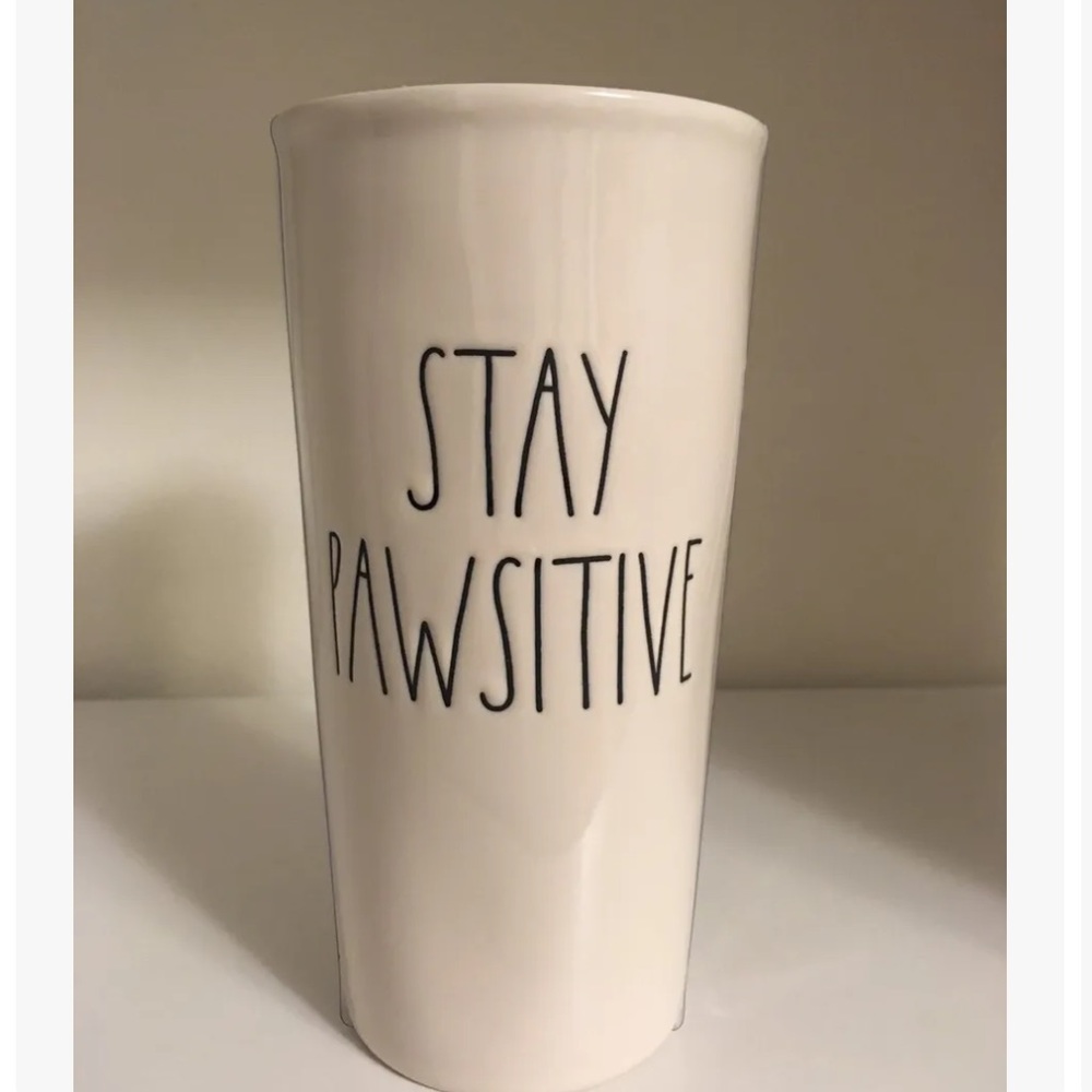 Rae Dunn STAY PAWSITIVE Coffee Tumbler Travel Mug Cup HTF Rare Dog Cat Lover
